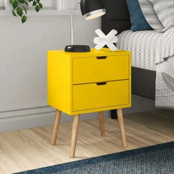 Amazing Bedside Table with Two Drawers Nightstand Sofa Side Table for Living Room Bedroom yellow