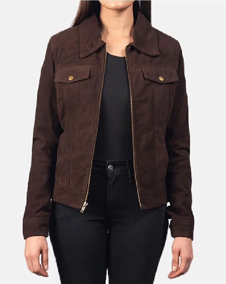 Real Leather Sheepskin Aniline Zipper Cityscape Black Women Biker Jacket with Quilted Viscose Lining and Inside Outside Pockets