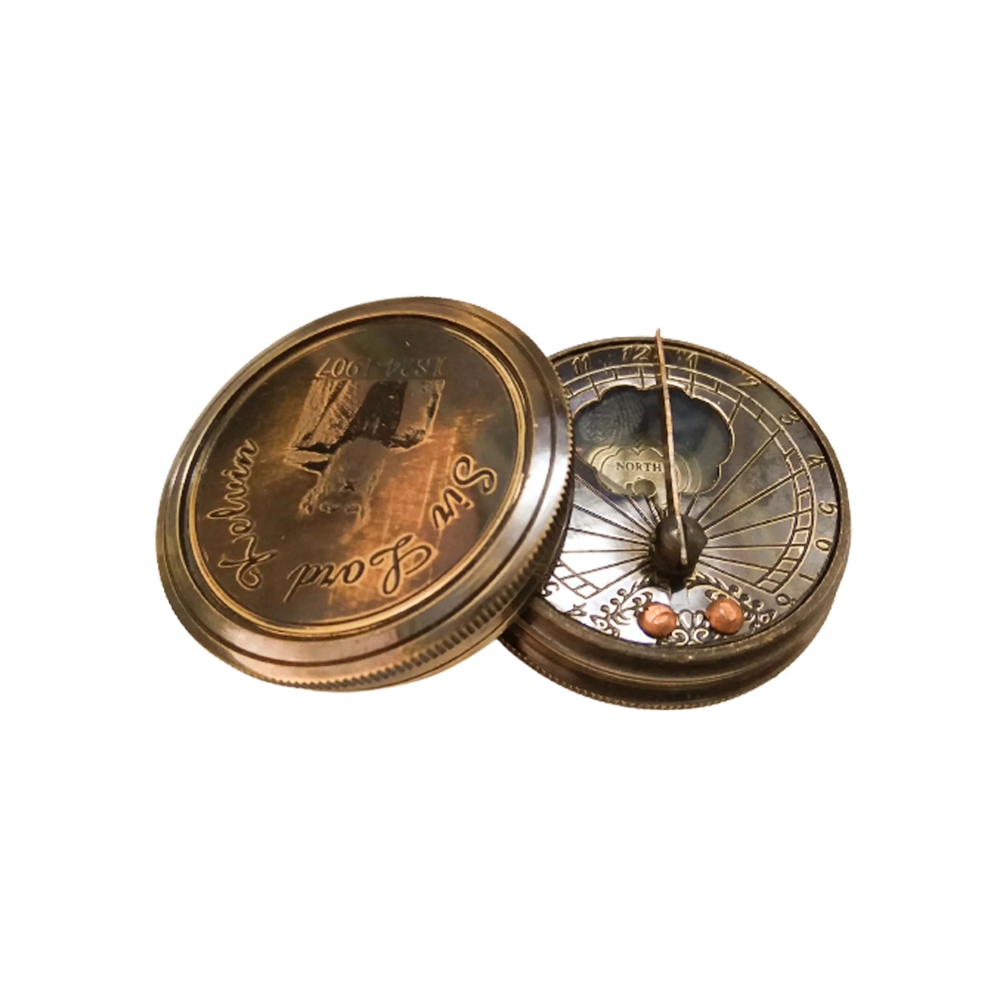 Brass Antique Nautical Lid Sundial Compass Brunton Compass Engraved with SIR LORD KELVIN 1824 1907 Directional Compass