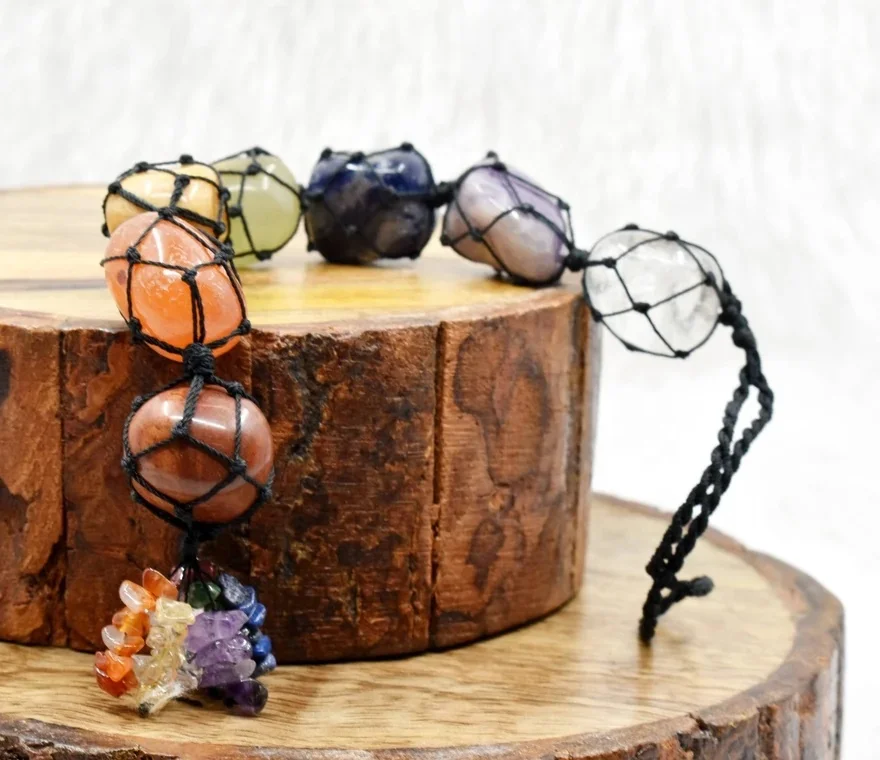 New Seven Chakra Tumbled Stone Car Hanger With Chips Tassel Seven Chakra Tree of Life Crystal Hanging Dream Catchers