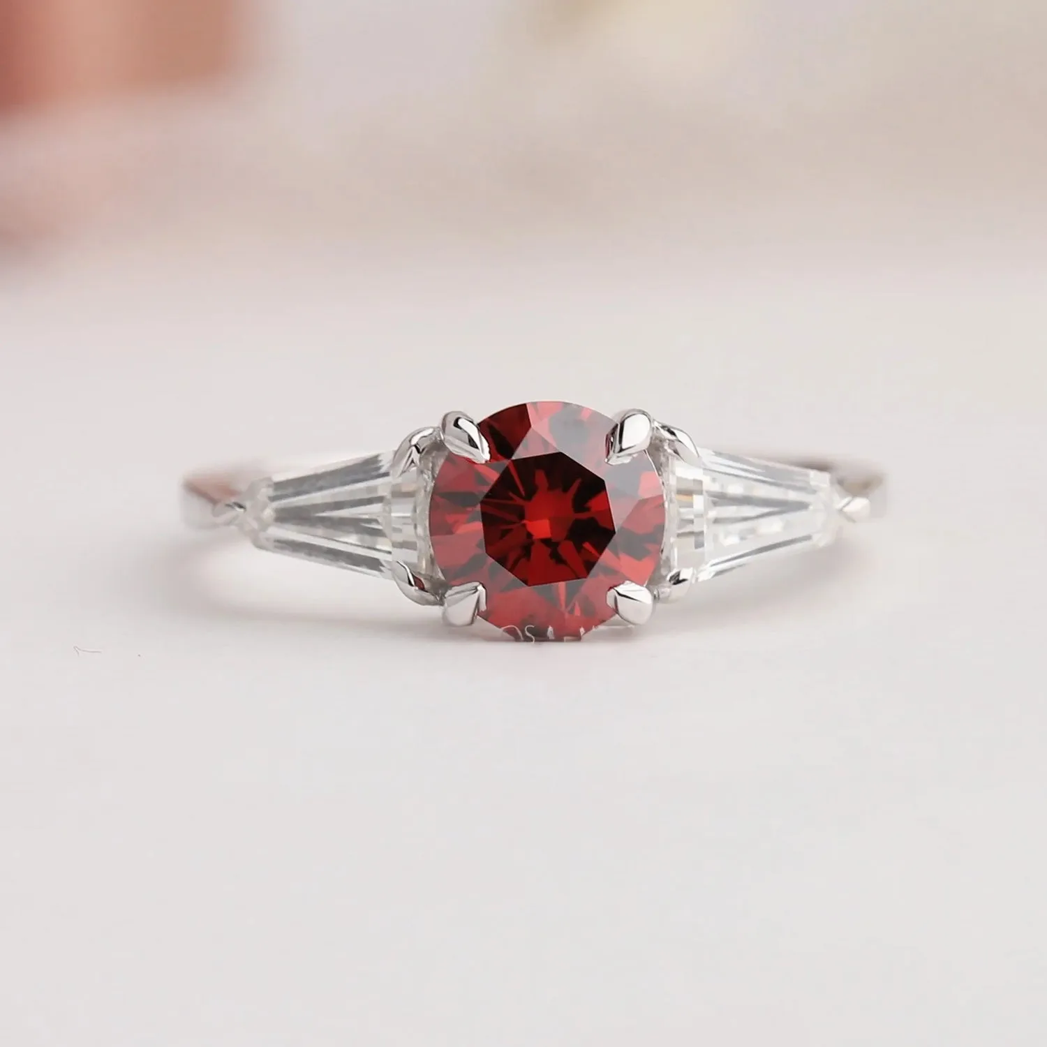 Fine 14k White Gold 8mm Round Red 6*2*4mm Trapazoid Lab Grown Diamond With Romantic Fine Jewelry For Her With Original Box