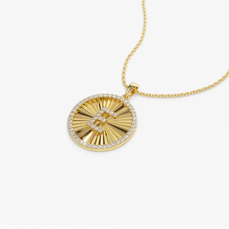 14k Diamond Initial Ballerina Disc Necklace Personalized Gold Jewelry Personalized Minimalist Alphabet Name Letter Pendant