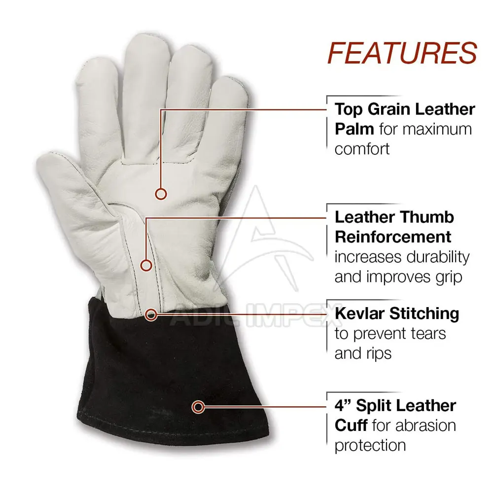 Custom Logo Printed Men Leather Welding Gloves Workwear Cow Split Leather Heat Protection Welding Gloves