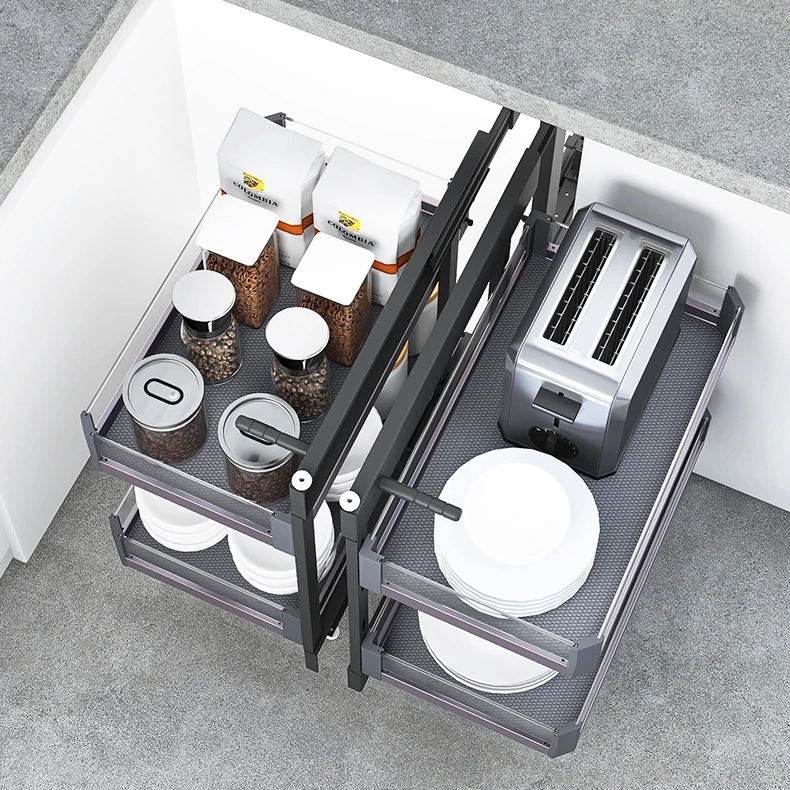 Kitchen Accessories Universal Magic Corner Pull-Out Basket Metal Glass Magic Corner Storage for Cabinets