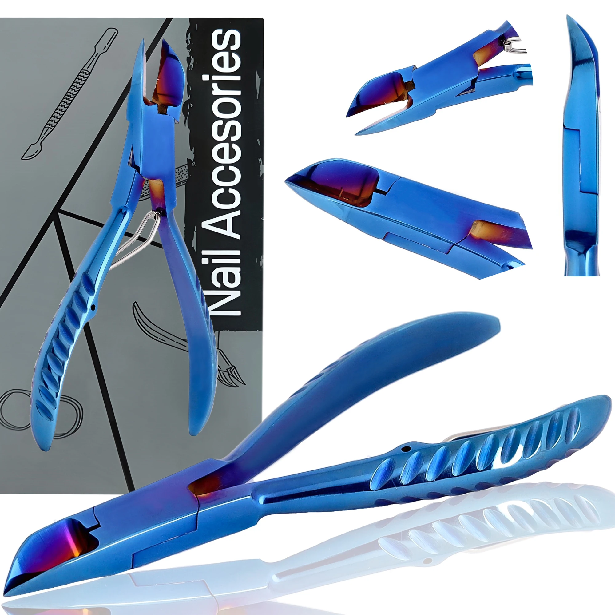 Shiny Blue Color Nail Clipper Straight and Curve Stainless Steel Nail Cutter Eco-Friendly Ergonomic Handle Cuticle Trimmer