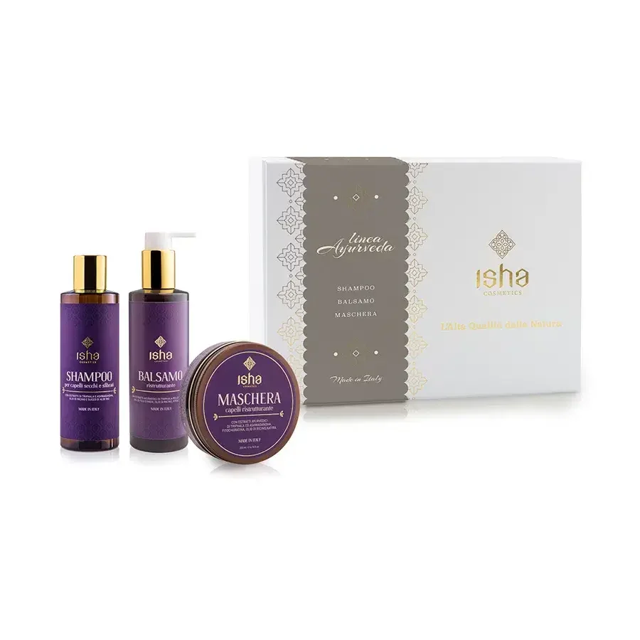 High quality made in Italy Ayurveda Hair Gift Box with hair mask, conditioner and shampoo 100% Natural organic haircare set