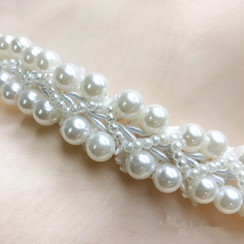 2 см широкая ручная работа отделка бисером жемчужная бисерная кружевная лента «сделай сам» аксессуары бусины кружевное платье из семян для свадебной одежды