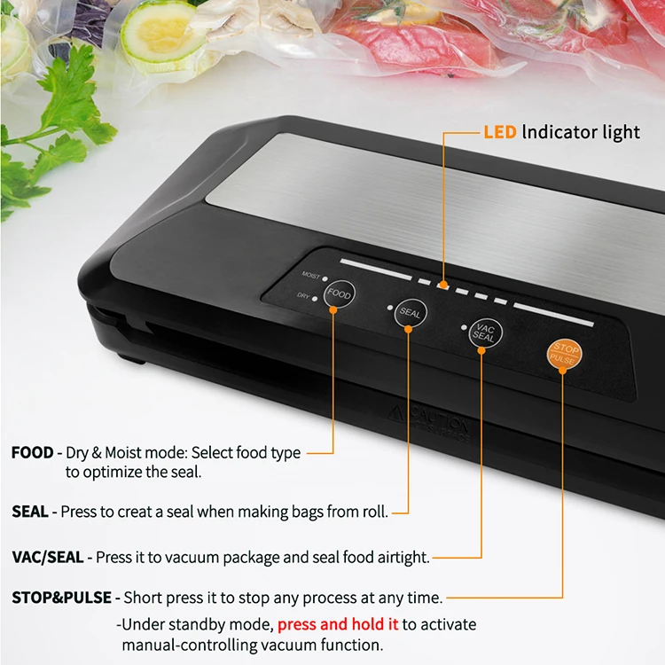 Automatic Vacuum Sealer Machine with Roll Holder Vacuum Sealer Bags for Dry Moist and Jar Food Preservation LED Indicator Lights