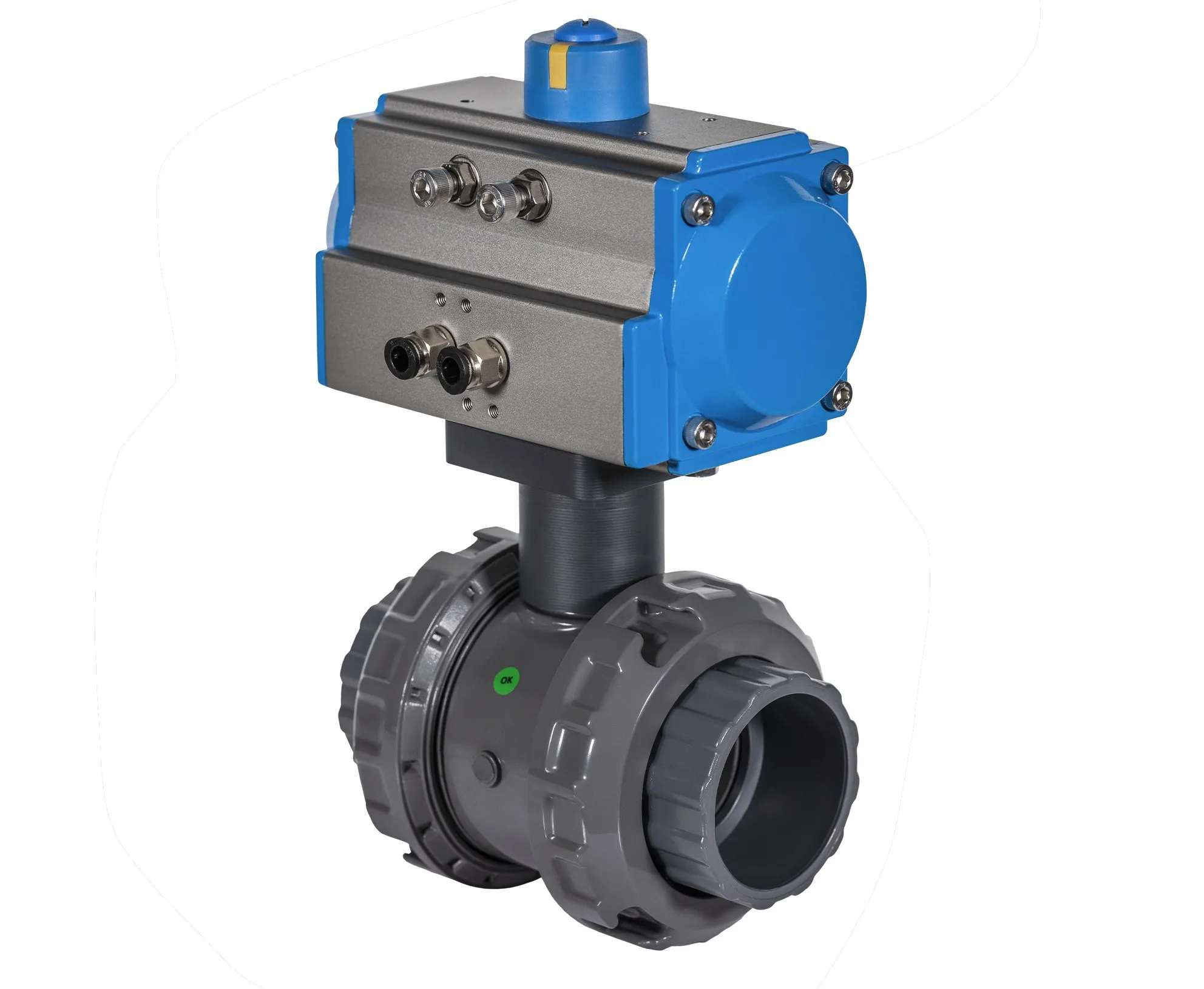 new  designed high quality  Pneumatic Actuated Upvc Ball Valve 50mm Slip connection  pvc adaptor actuator connection pn16