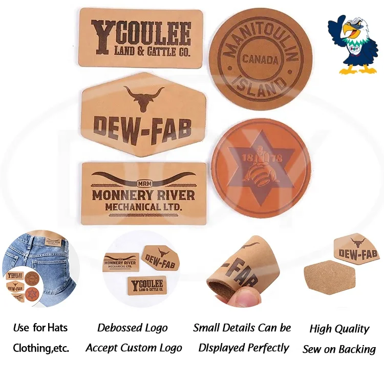 Jeans Clothing Labels Manufacturer Custom Logo Debossed Real Genuine Leather Patches for Hats