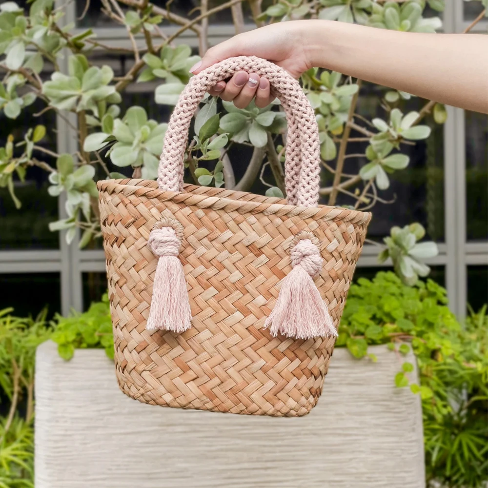 Seagrass Summer Beach Bag Mix Cotton Handle Wholesale From Vietnam Women Handbags Beach Accessories