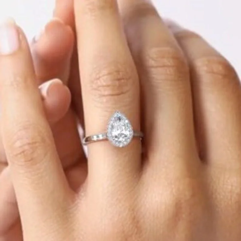 14k Pear Lab Grown Diamond Ring 4X6 Solid White Gold Jewelry Pear Cut Engagement Ring IGI Certificate F Color VS1 Clarity