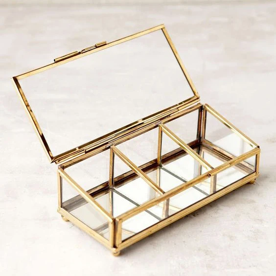 Modern Home Decorative Jewelry Box Table Mirror with Gold Rim Mini Drawers Elegant Women Dressing and Accessories Storage Box