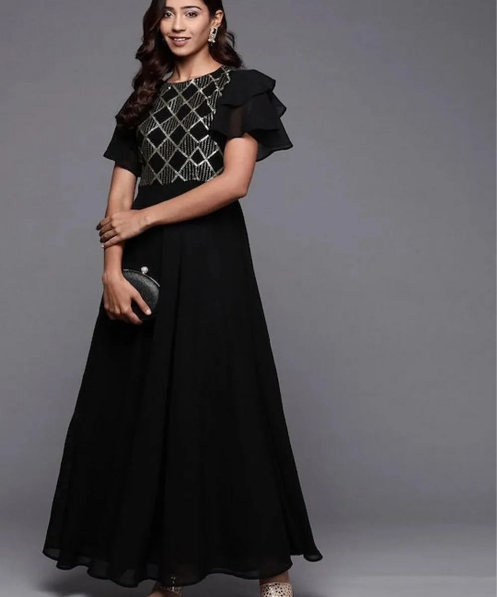 Most Recent Every Day Wear Long Crepe Cotton Material with Weaving Work Indian Young Ladies Kurti Readymade Best Worth Disc Alphanumero