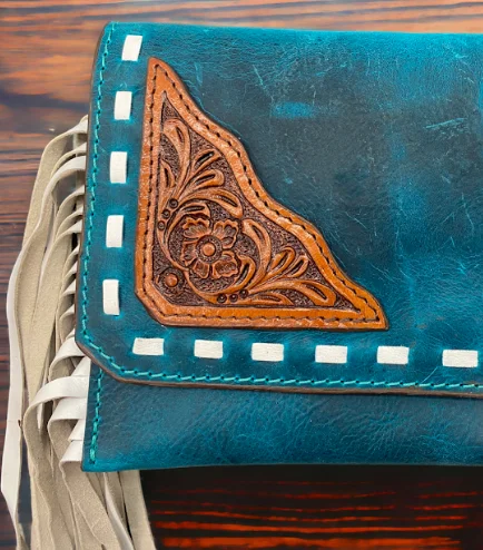 Flower Carving Leather Cover Flap Genuine Leather Wallets For Women Lady Leather Long Wallet With Antic brass hardware