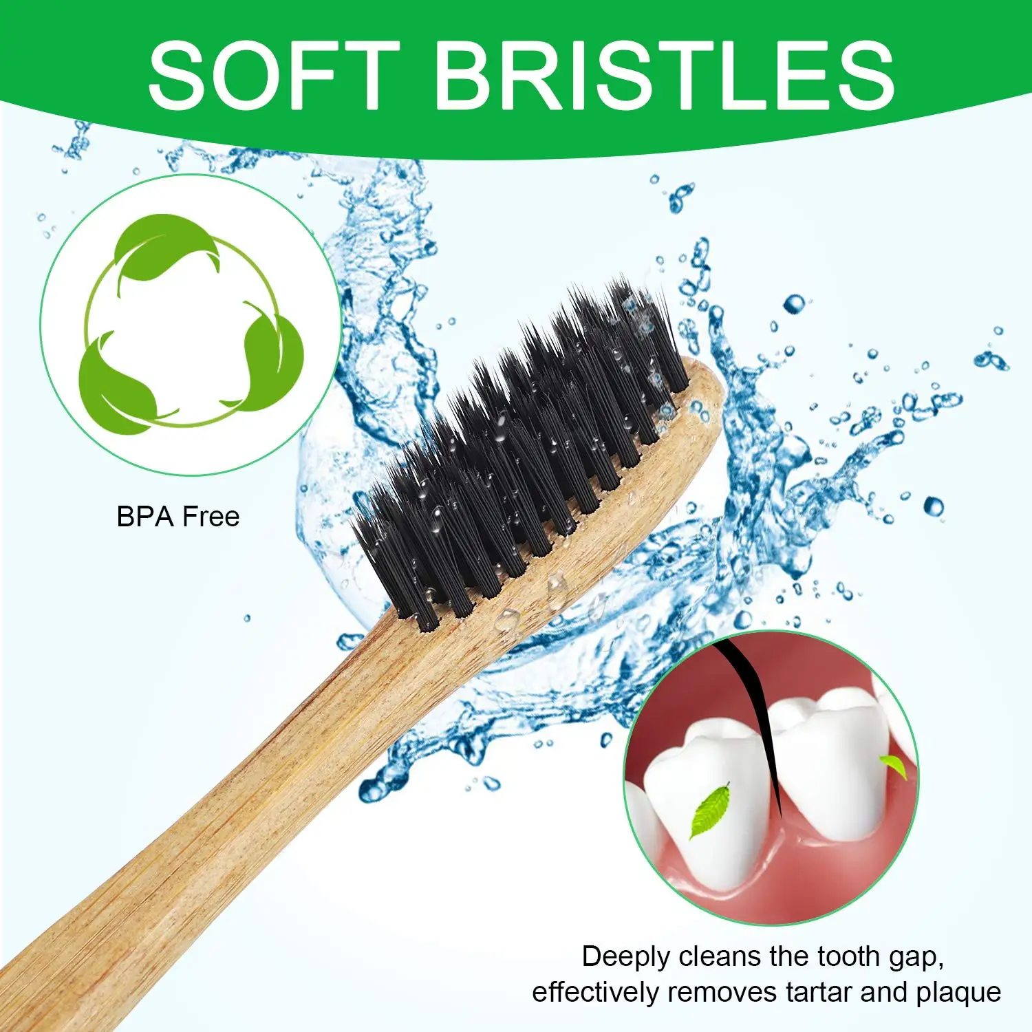 Wholesale Free Sample Biodegradable Custom 10 Pack Black Bambu Tooth Brush Soft Charcoal Bamboo Toothbrush