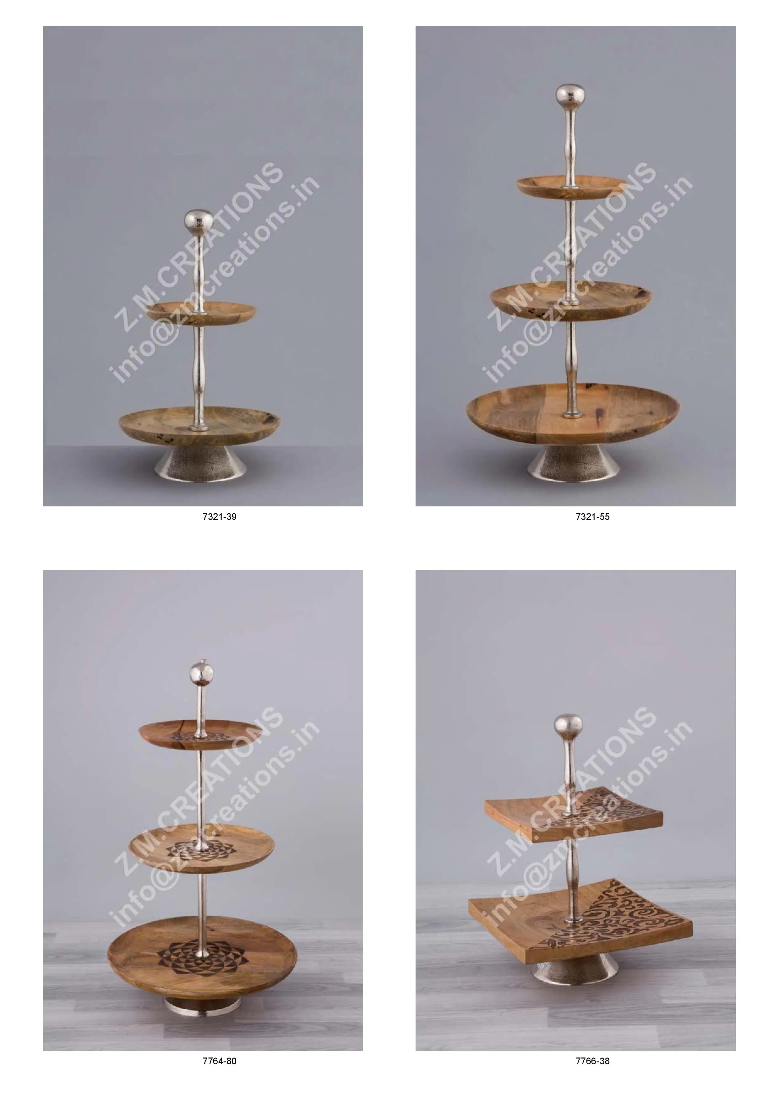 wooden cake stand 2 tier Mango Wood And Aluminum Metal Silver Color Home Wedding Birthday Party Dry Items Hotel Decorative Item