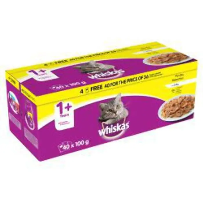 40 x виски 1 + кошачьи мешочки для мяса птицы в желе 100 г