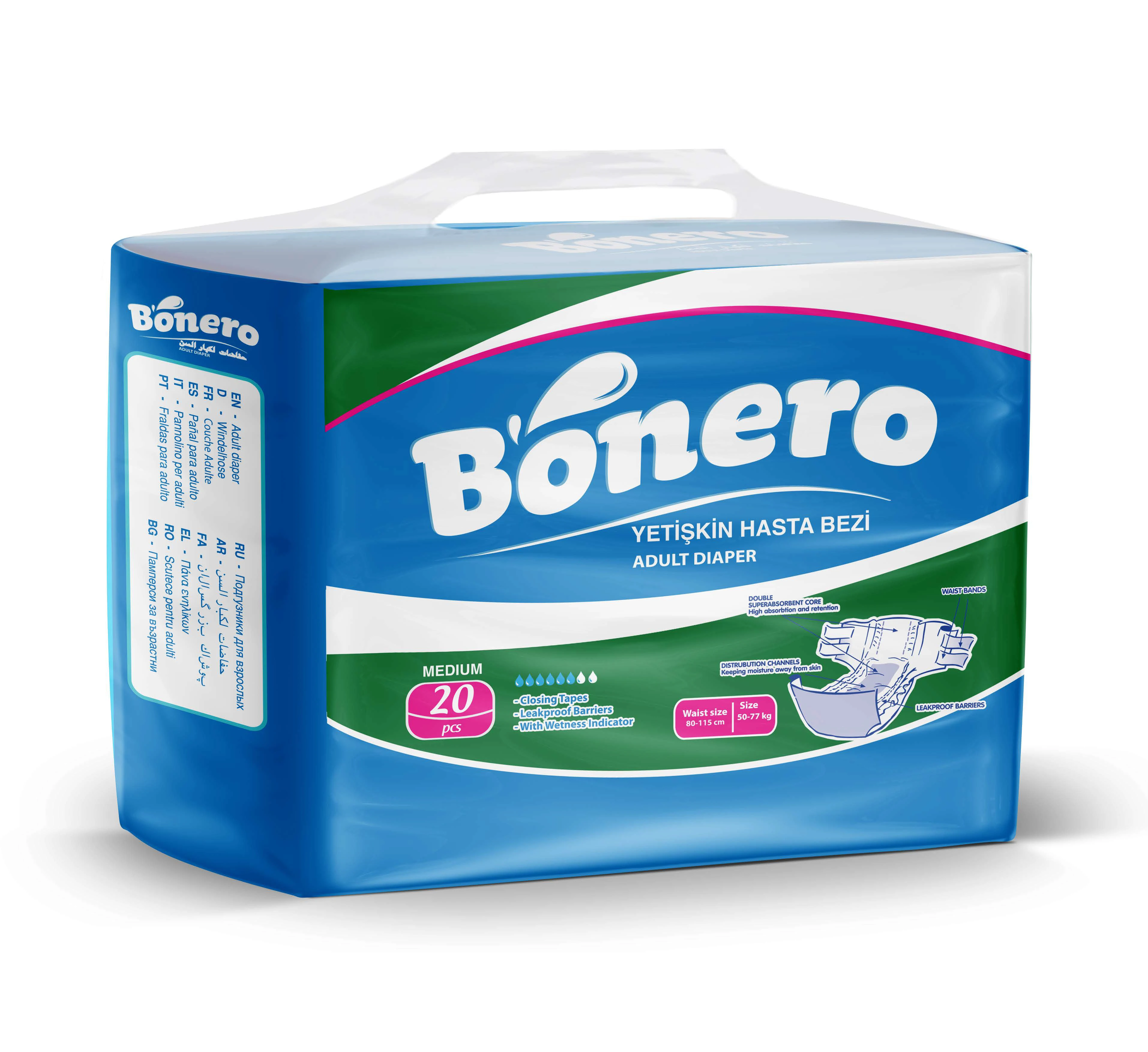 Adults diapers Bonero High quality 10psc per pack Supplier in Turkey Large Disposable diapers Adult care products turkish  Manuf