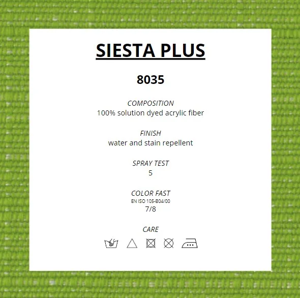 Siesta plus green - 100% high quality solution dyed acrylic fabric for outdoor furnishing, garden and marine decorations