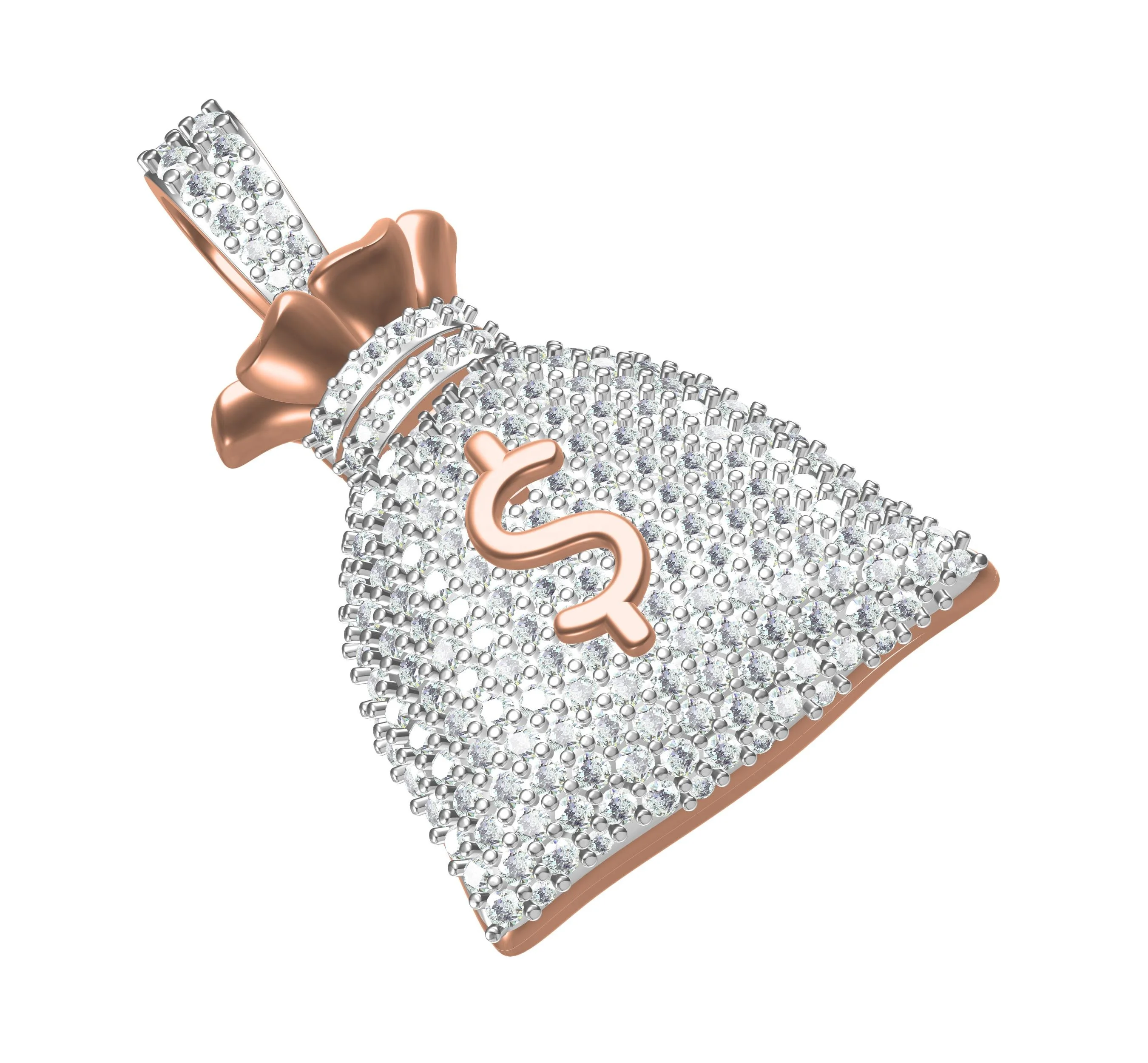 Dollar Money Bag Diamond Pendant at the Best Wholesale Factory Price in 10kt Yellow Rose Gold and Real Precious Diamond
