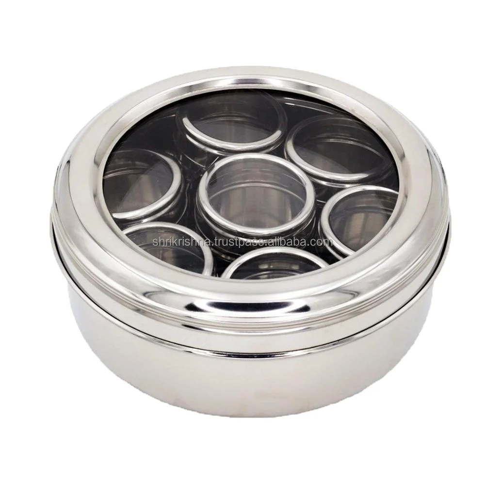 New Factory Arrival High Quality Stainless Steel Spice Box Masala Box With 9 Bowls And SS Cover Plate