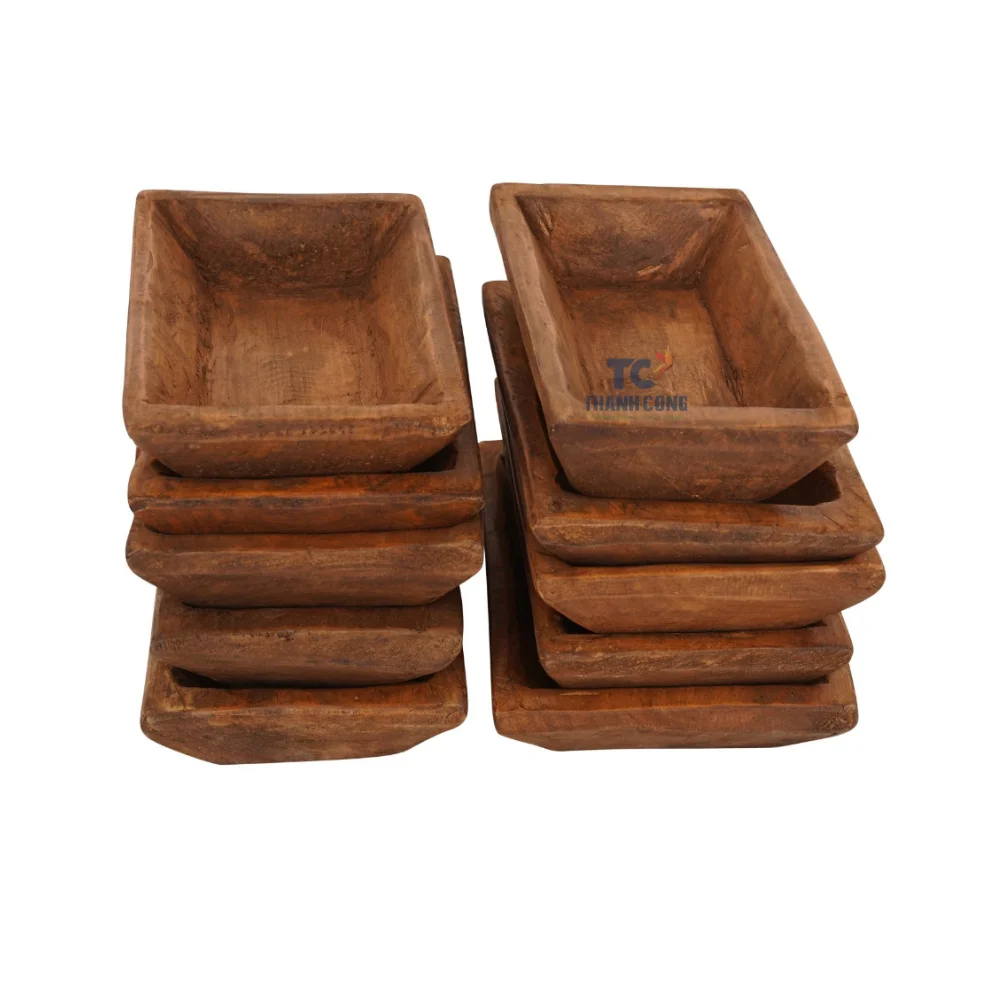 Carved ODM OEM Handmade Customized Design Rustic Home Decor Wooden Dough Bowl Waxed Candle Boat Wholesales