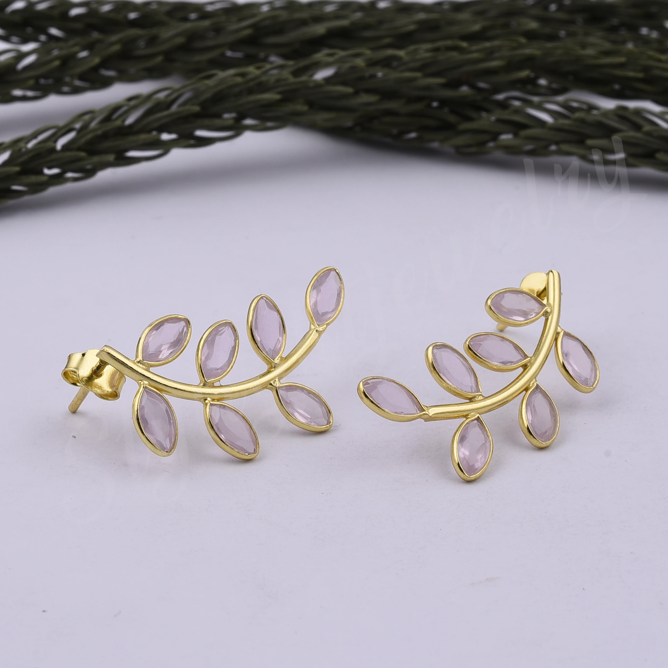 Gold Plated Rose quartz Chandelier Earrings Handmade Jewelry Low Price Sterling Silver Trendy 10 Pairs