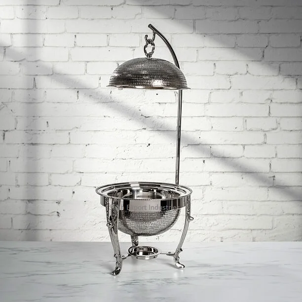 Top Quality Metal Hot Pot in Silver Finished With Stand for Home & Wedding Tabletop Food Warmer Serving Hotpot