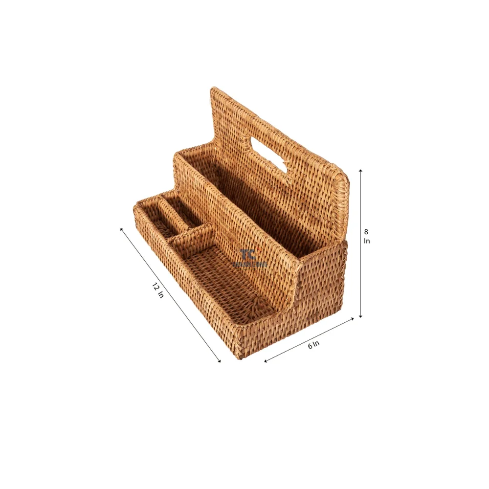 Handmade Rattan Standing Stationary Sorter For Wholesales Desk Organizers Large Capacity Pen Holder