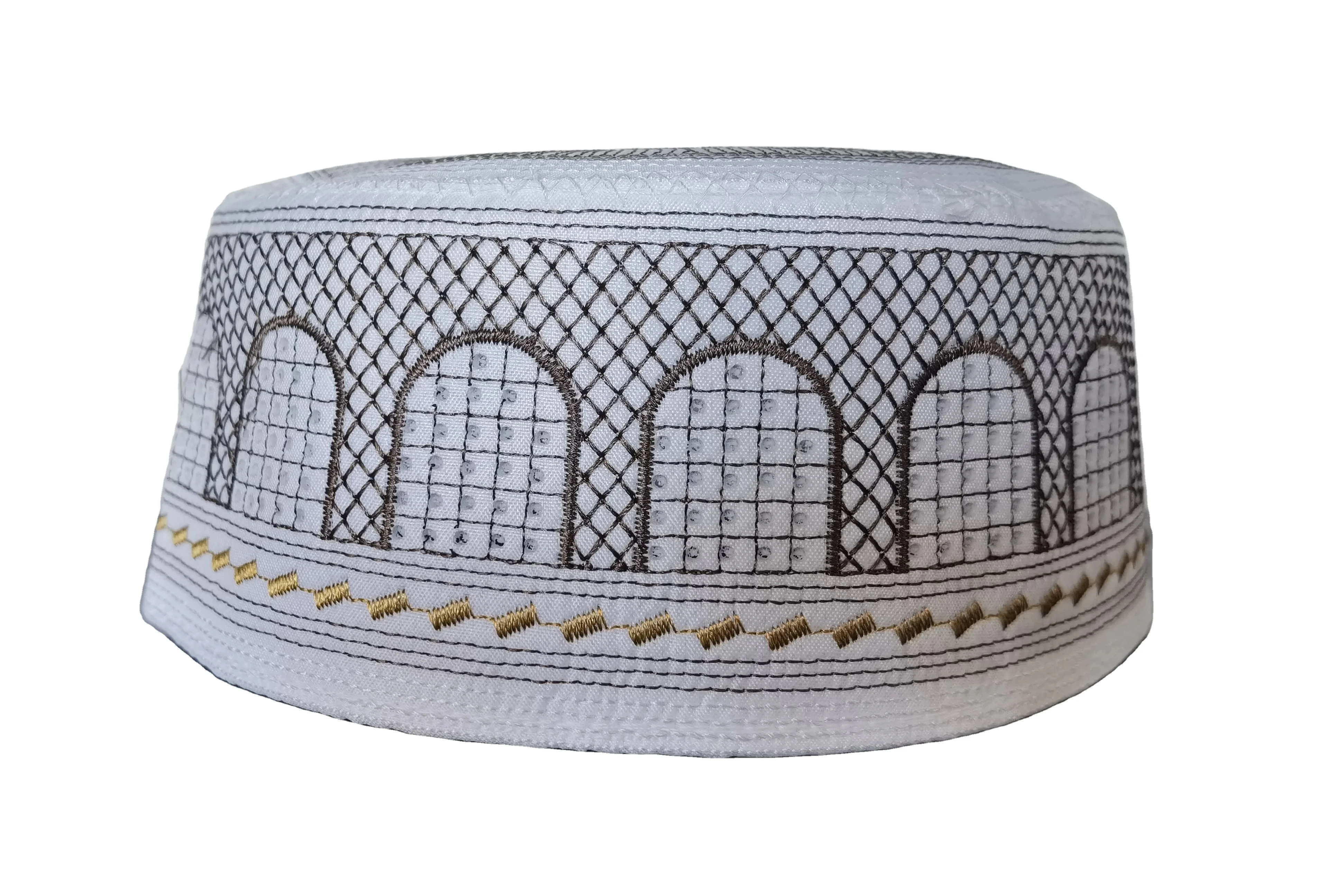 High quality Men Prayer Namaz Embroidery Skull Cap Kufi Hat Turkish Skull Cap Muslim Hat custom made embroidered men Muslim caps