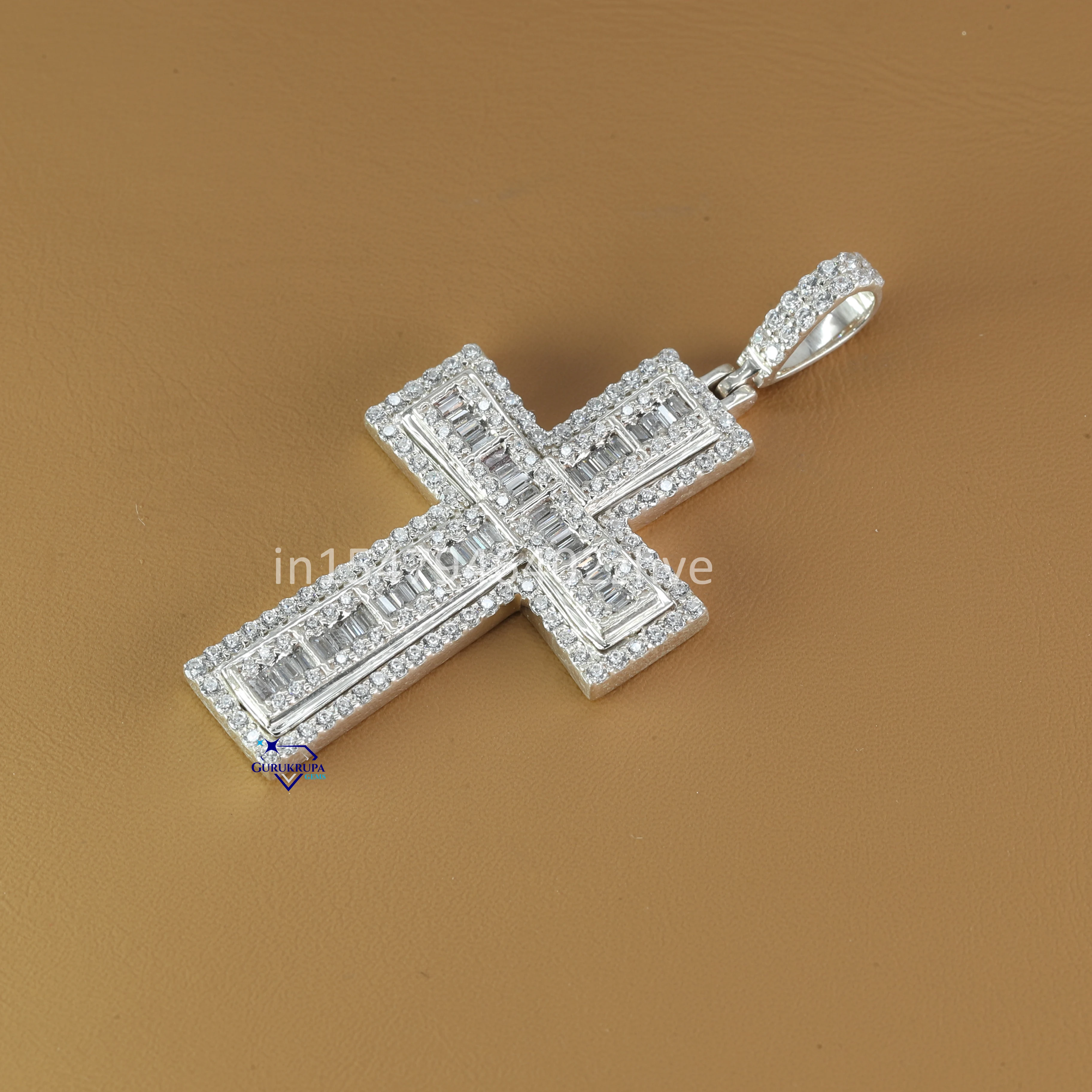 Elevate your spiritual style with our 14kt white gold moissanite round brilliant cut diamond in vvs clarity cross pendant