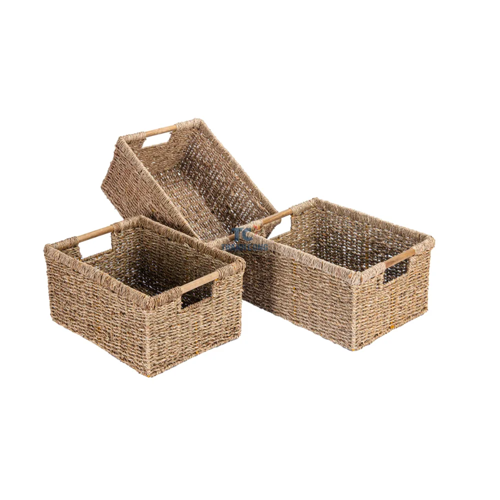 Hot Selling Popular customized square shaped seagrass straw water hyacinth grass corn husk storage basket