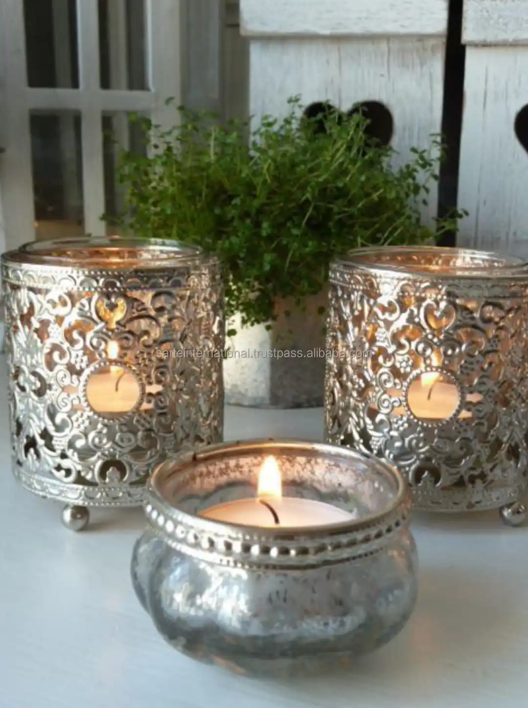 Customizable White Brass Metal Candle Bowl Decorative Candlestick Holders for Weddings Holidays Home Decoration Handmade