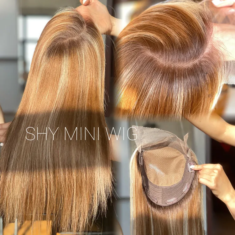 Human Hair 8*8 Mini Wig Topper Half Hand Tied And Full Hand Tied Soft Scalp Natural Color Silky Straight For Women