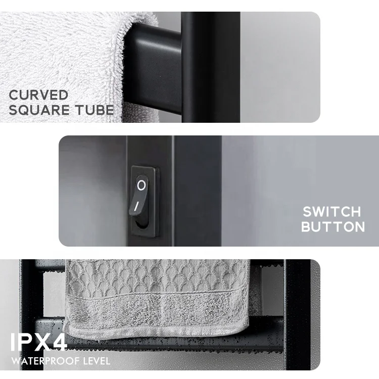 Bathroom black and white intelligent digital display temperature adjustable drying heating electric towel rack