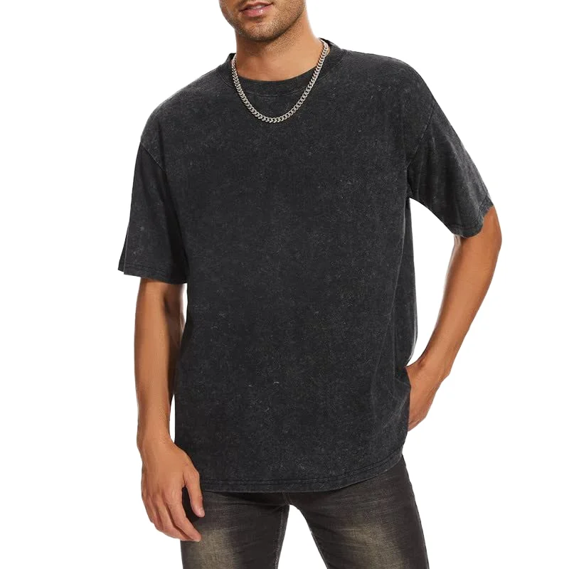 Wholesale Acid Wash T Shirts 250g Oversized Distressed T Shirt For Men 100% Cotton Acid Wash T-Shirts