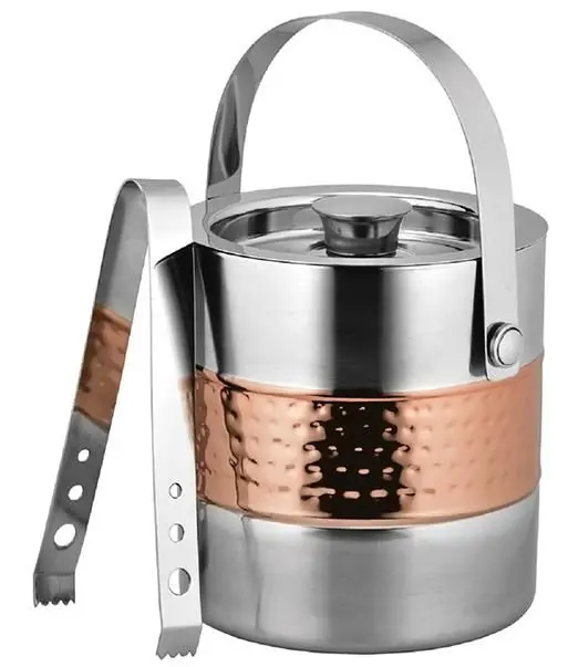 Stainless Steel Indian Authentic Luxury Best Selling Two Tone Travel Lid Silver Plated Party Ice Bucket for Beverages