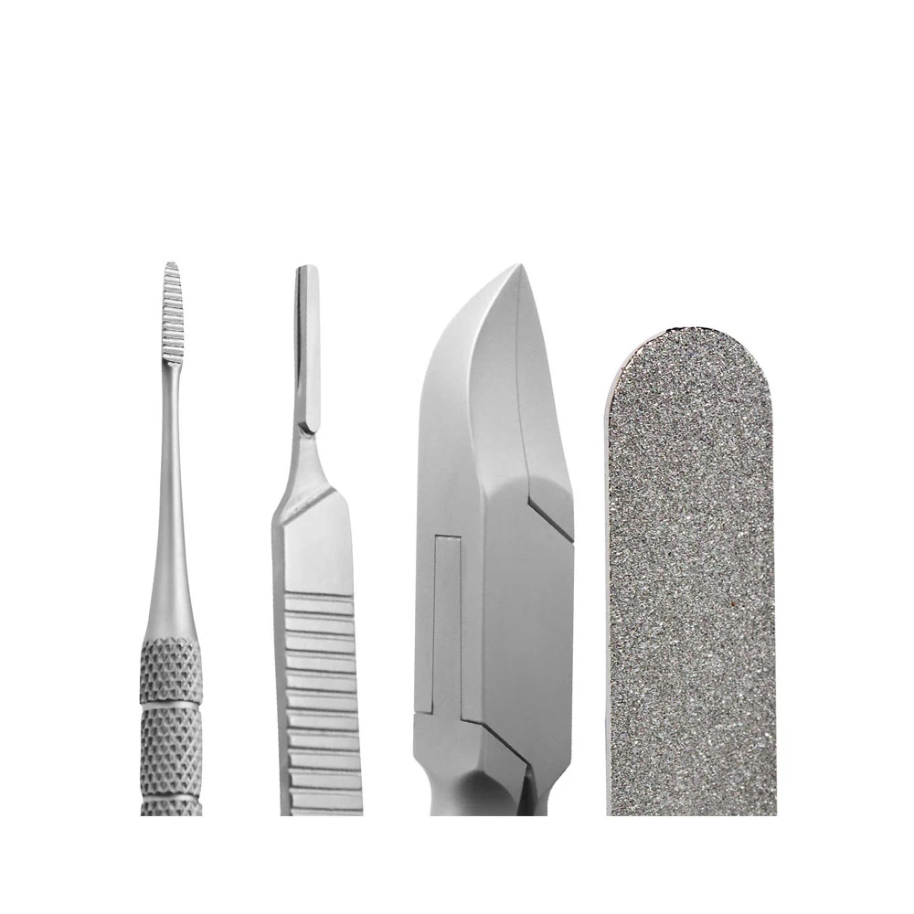 Podiatry Instrument Set 4 Piece Chiropodist Tools Kit with Nail Nipper Blacks File Diamond Deb Dresser and Scalpel Blade Handle