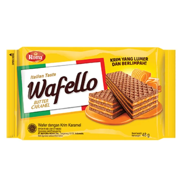 Wafello Wafer Italia BC Chocolate and Caramel Flavor Biscuit Wafer Snacks Sweet Creme Filled