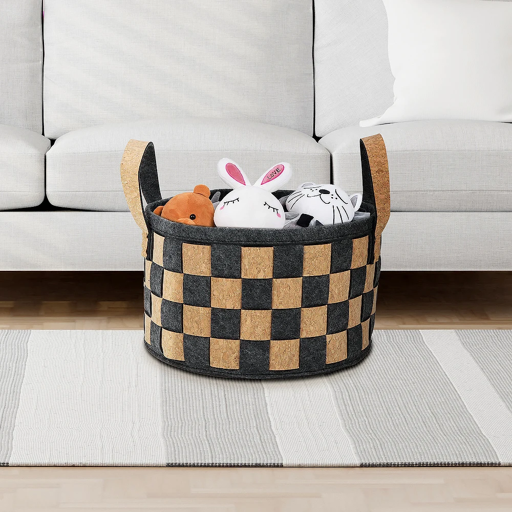 Collapsible Foldable Hamper Pop Up cork fabric Dirty Clothes Weaved Laundry Bucket Grey Felt Storage Basket