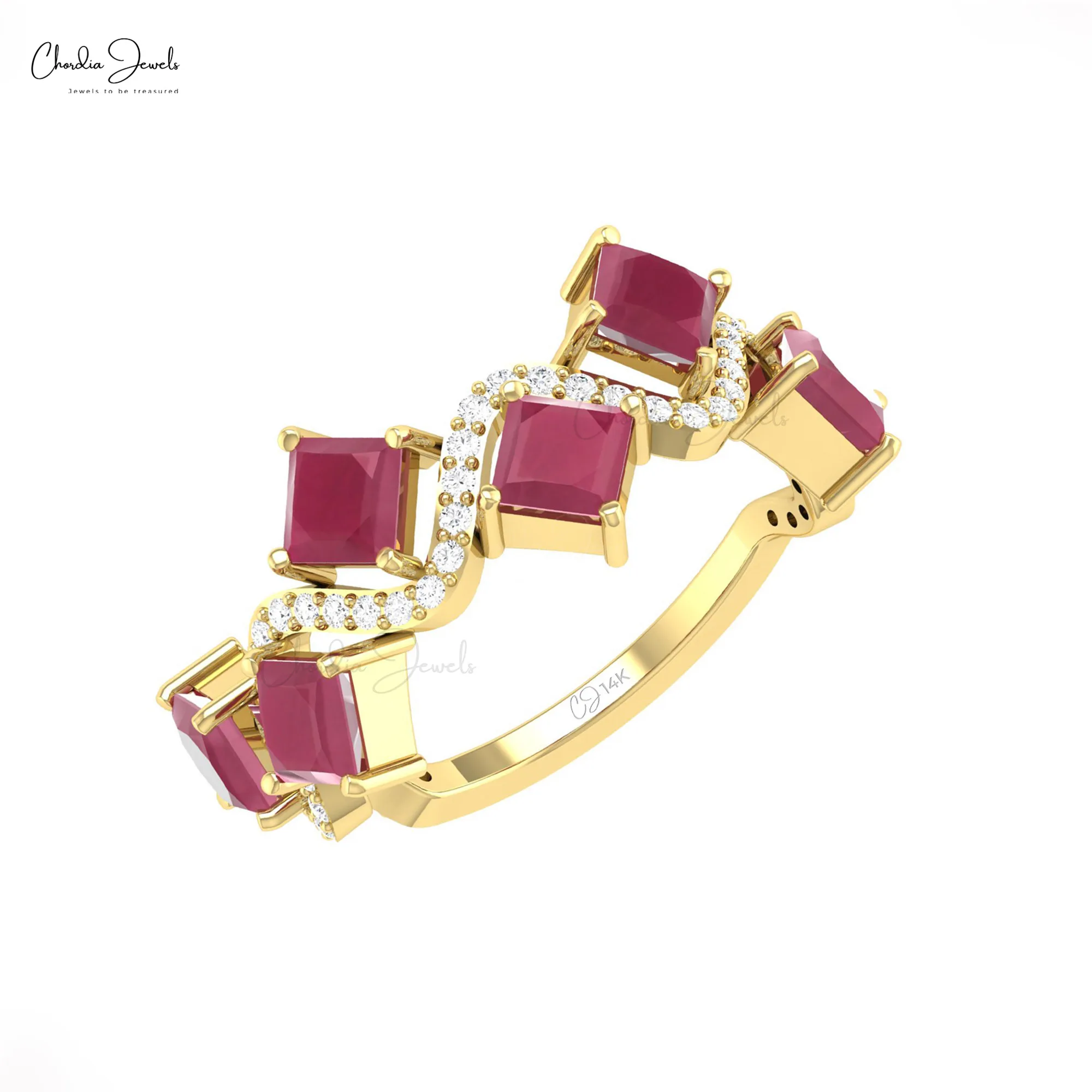 Best Selling Six Stone Square Cut 0.72 Ct Natural Ruby & Diamond Wedding Ring for Women 14k Solid Gold Fine Jewelry Manufacturer