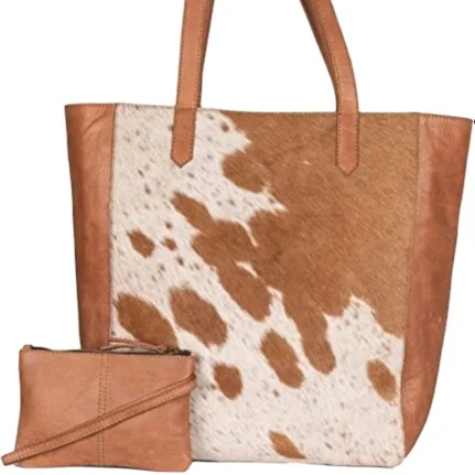 Western Cowhide and Leather Tote Handbag with Vegetable Dyed RFID Blocking Bag Essential Spacious Wholesale Weekend Work Travel