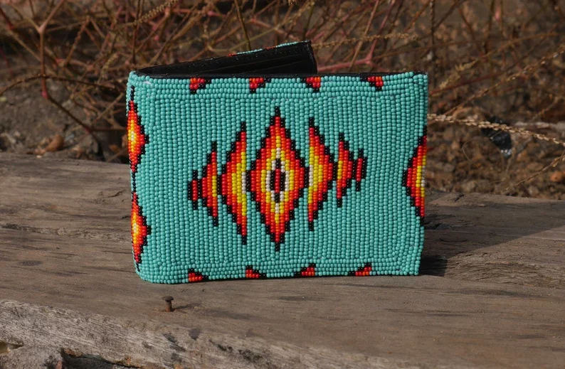 Leather Wallet Hand-Embroidered  Beads Bifold Wallet Unisex Gift Beaded Wallet With intricate Beadwork Wholesale Manufacturer