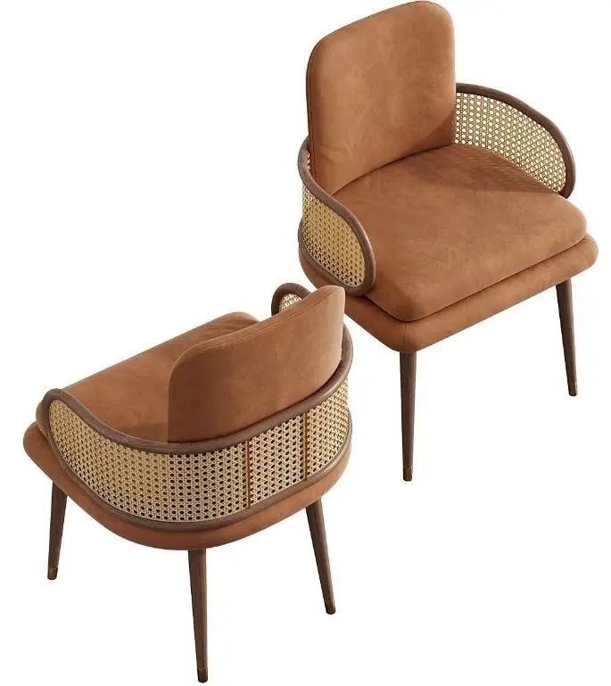 modern luxury living room dining indoor furniture nordic french style rattan dining chair rattan backrest hotel restaurant chair
