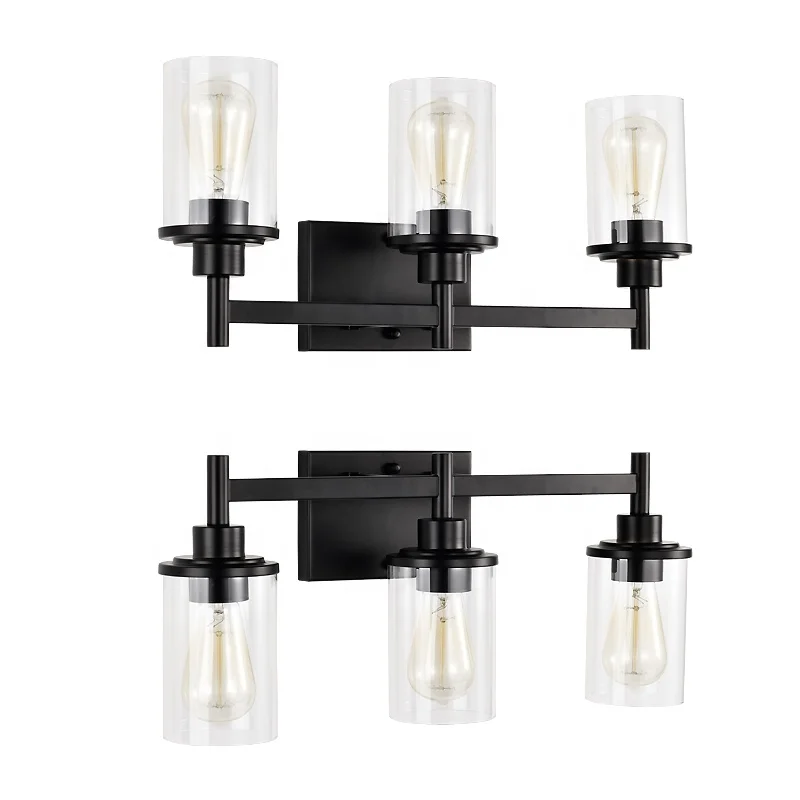Modern 3-Light Fixture Wall Mounted Matte Black Lighted Mirror Vanity Lights For Bathroom