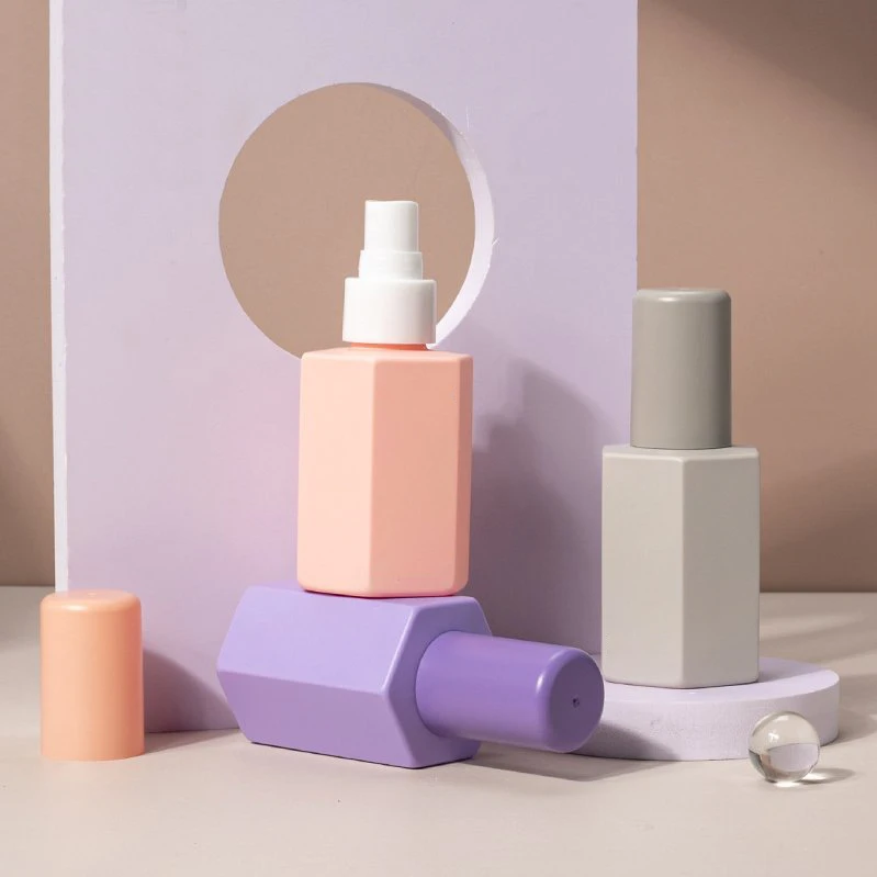 Face Toner Makeup Cleanser Packaging Container 100ml Hexagonal Shape PET Plastic Spray Bottle