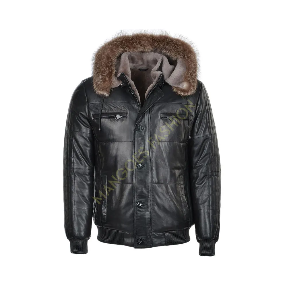 Luxurious Lambskin Leather and Sheepskin Lined Hooded Jacket Perfect Blend of Style and Comfort Wholesale