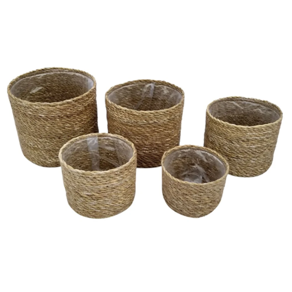 Seagrass Round cylinder Baskets set for Organizing wicker storage basket for outdoor and indoor decoration