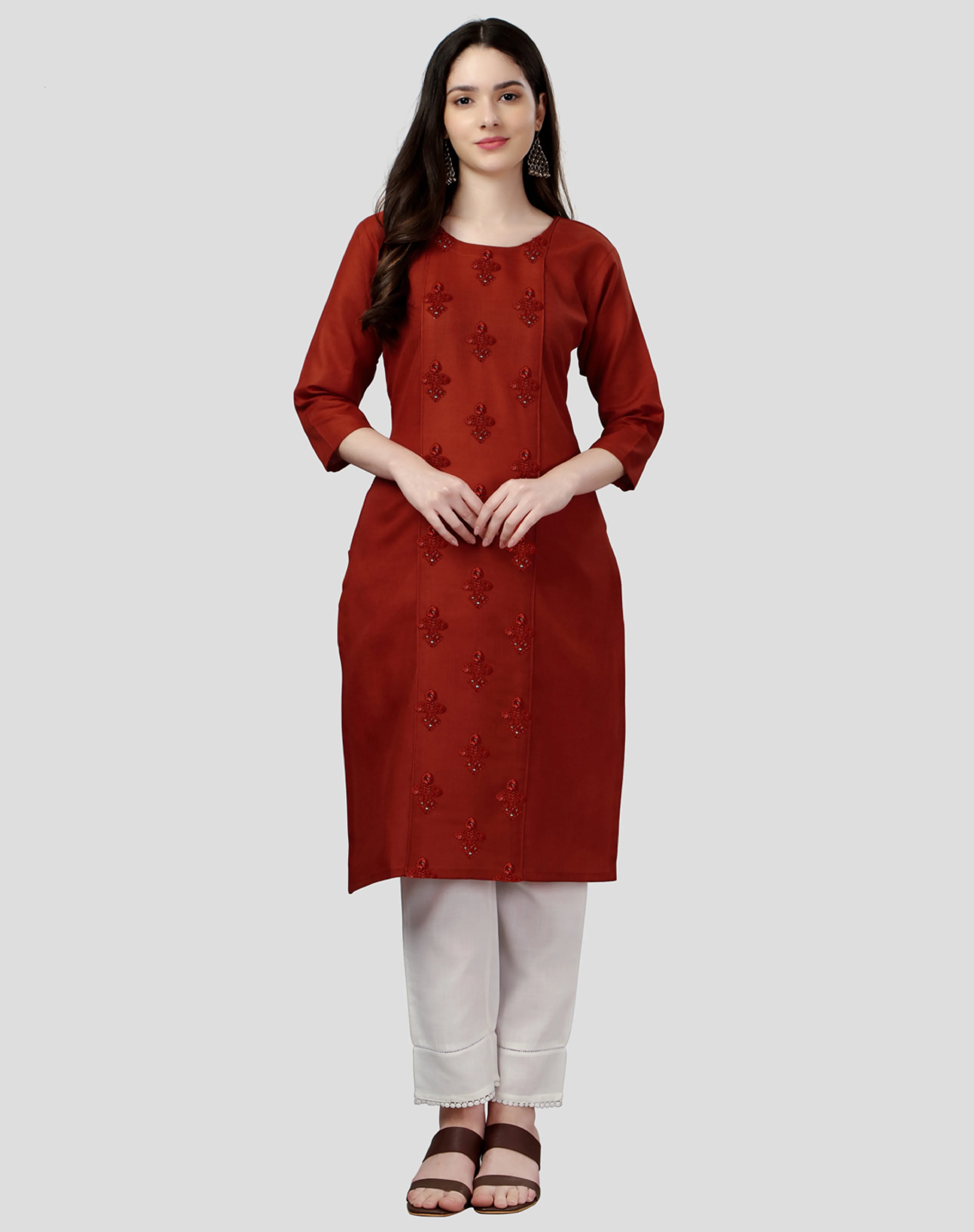 Fully Stitched Casual Cotton Magic Slub Kurti with Intricate Embroidery Work for Indian & Pakistani Fashion Made from Rayon